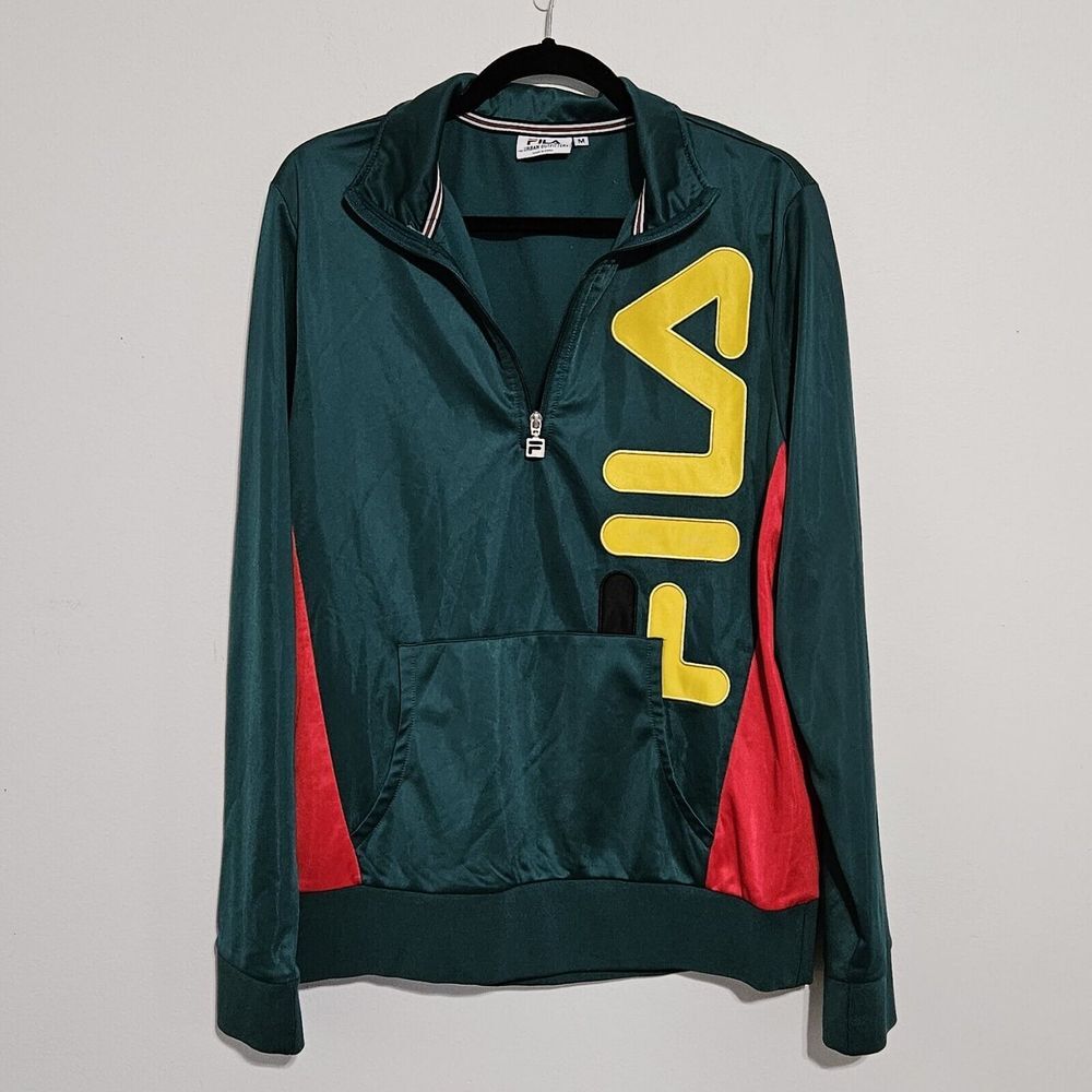 FILA x Urban Outfitters 1/4 Zip Pullover Sz M‎ Green Red Yellow Colorblock Track